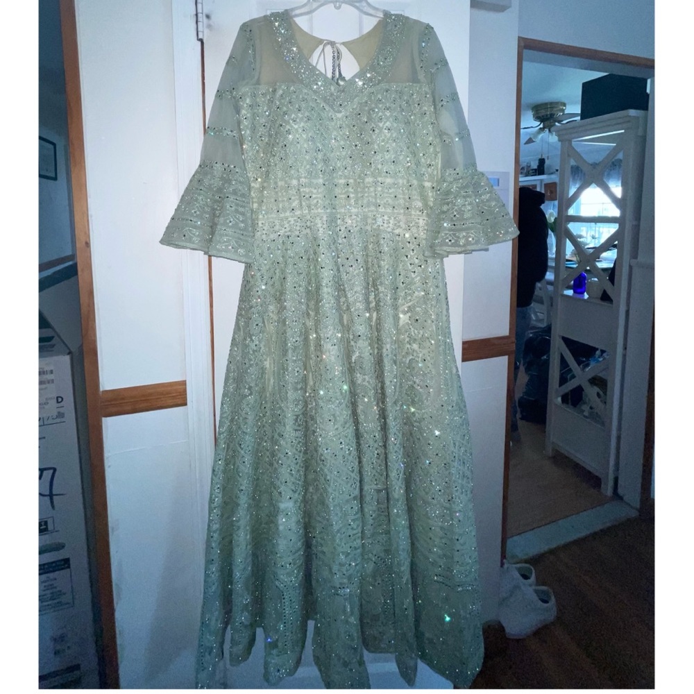 Sage green Indian embroidered gown